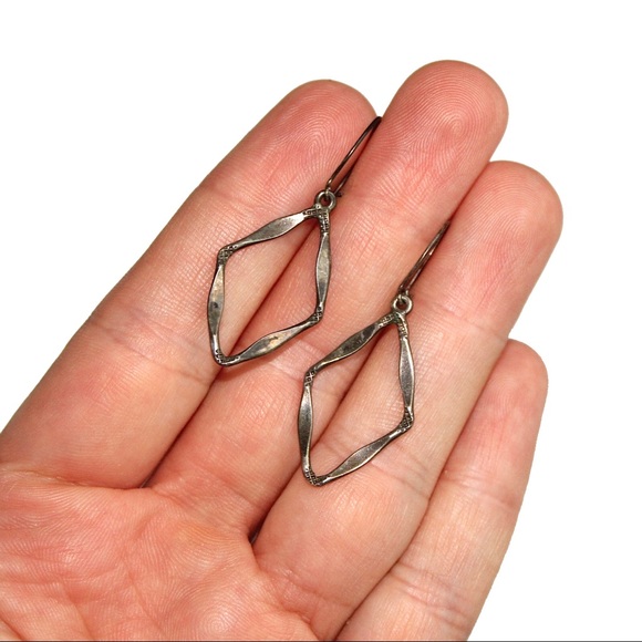 Vintage Sterling Silver Open Diamond Shape Dangle Earrings - Picture 4 of 4